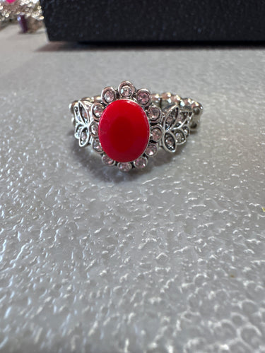 Red stone ring with white rhinestones - Paparazzi