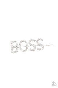 Yas Boss! - White Rhinestone "Boss" Hair Clip - Paparazzi Accessories