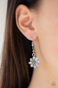 Cactus Blossom - Orange Stone and Silver Flower Earrings - Paparazzi Accessories - All That Sparkles Xoxo 