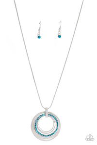Gather Around Gorgeous - Blue Rhinestone Double Circle Long Necklace - Paparazzi Accessories