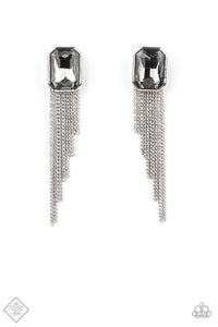 Save for a REIGNy Day - Silver Smoky Gem Rhinestone Earrings - Paparazzi Accessories