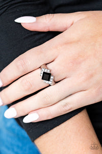 Wallstreet Winner - Black and White Rhinestone Ring - Paparazzi Accessories - All That Sparkles XOXO