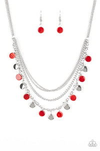 Beach Flavor - Red and Silver Disc Necklace - Paparazzi Accessories - All That Sparkles XOXO