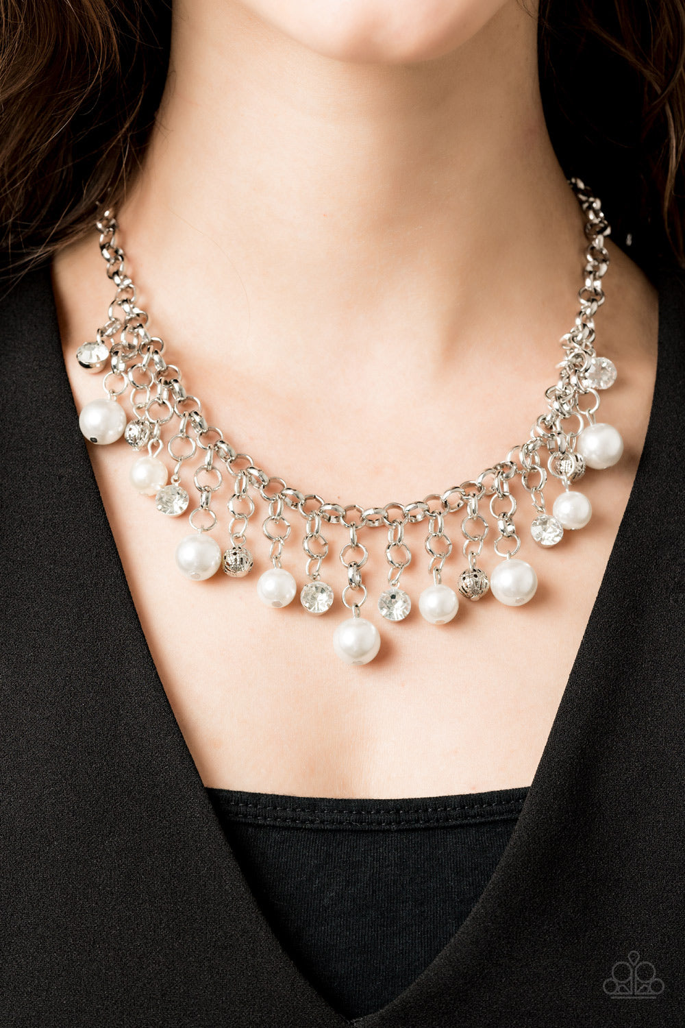 HEIR-headed - White Pearl and Rhinestone Necklace - Paparazzi Accessories 