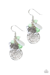 Ocean Oracle - Green Bead and Silver Sea Shell Earrings - Paparazzi Accessories - All That Sparkles Xoxo 