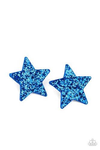 Star-Spangled Superstar - Blue Glittery Star Hair Clips - Paparazzi Accessories - All That Sparkles Xoxo 