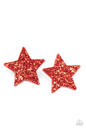 Star-Spangled Superstar - Red Glittery Star Hair Clips - Paparazzi Accessories - All That Sparkles Xoxo 