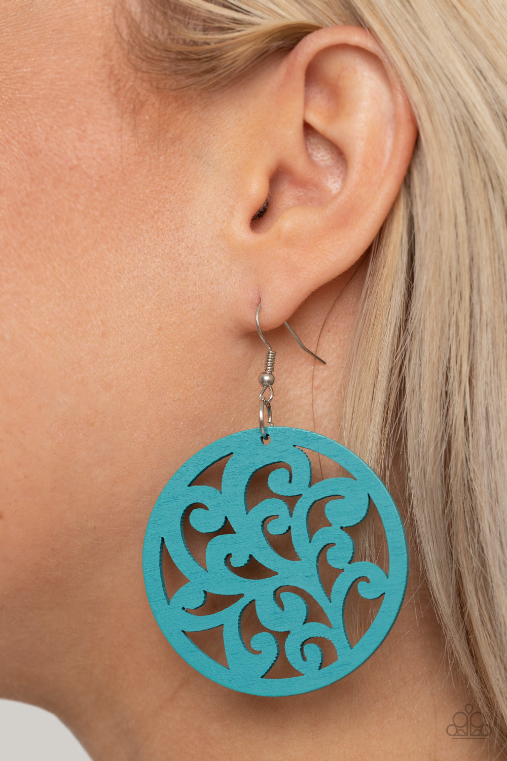 Fresh Off The Vine - Blue Vine Filigree Wood Earrings - Paparazzi Accessories 