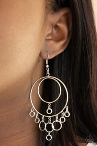 Roundabout Radiance - Silver Circle and Rings Earrings - Paparazzi Accessories