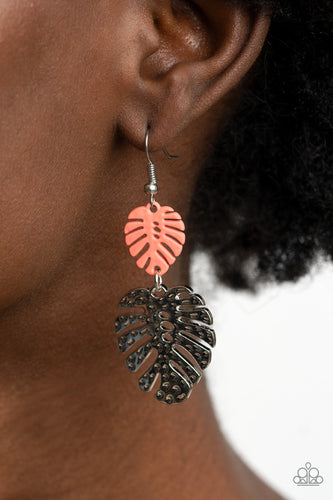 Palm Tree Cabana - Orange - Coral and Silver Palm Leaf Earrings - Paparazzi Accessories