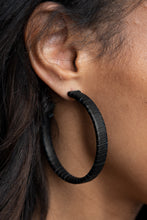 Load image into Gallery viewer, Leather-Clad Legend - Black Leather Hoop Earrings - Paparazzi Accessories