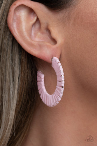 A Chance of RAINBOWS - Pink Whicker-Like Hoop Earrings - Paparazzi Accessories