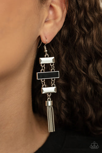 Mind, Body, and SEOUL - Black, Silver, and Metallic Fringe Earrings - Paparazzi Accessories