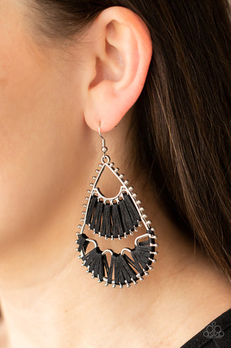 Samba Scene - Black Thread Teardrop Earrings - Paparazzi Accessories