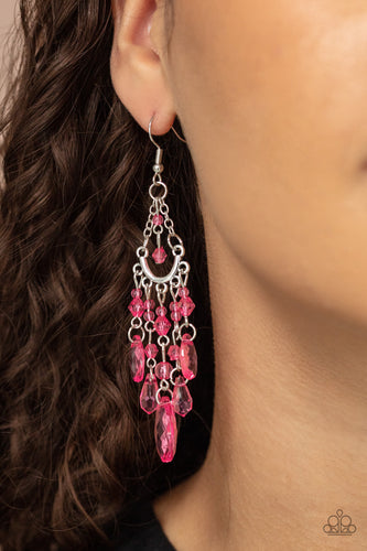 Paid Vacation - Pink Crystal-Like Bead Earrings - Paparazzi Accessories