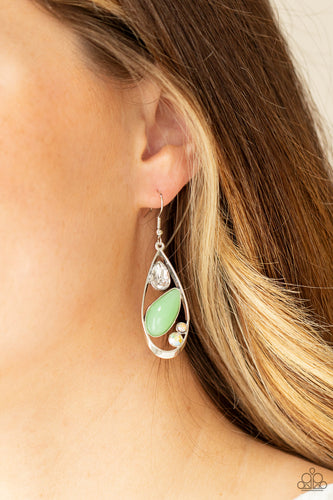 Harmonious Harbors - Green and Iridescent Bead Earrings - Paparazzi Accessories