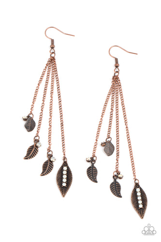 Chiming Leaflets - Copper Leaf Earrings - Paparazzi Accessories