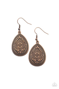 Mayan Mecca - Copper Filigree Teardrop Earrings - Paparazzi Accessories