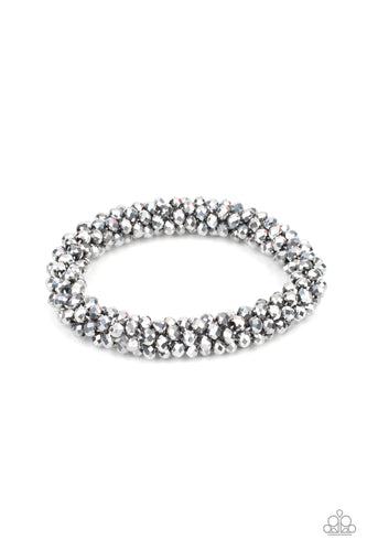 Wake Up and Sparkle - Silver Bead Stretchy Bracelet - Paparazzi Accessories