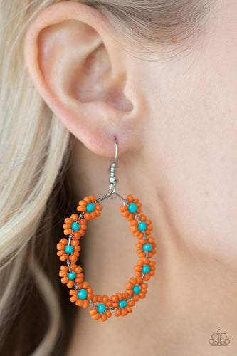 Festively Flower Child - Orange and Blue Flower Earrings - Paparazzi Accessories