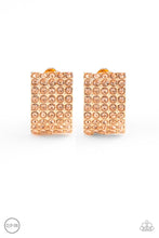 Load image into Gallery viewer, Hollywood Hotshot - Gold Rhinestone Clip-On Earrings - Paparazzi Accessories