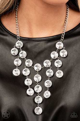 Spotlight Stunner - Cascading White Rhinestone Necklace - Paparazzi Accessories