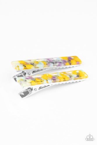 Get Outta HAIR! - Multi - Yellow, Green, Purple, and Blue Acrylic Hair Clip - Paparazzi Accessories