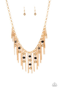 Ever Rebellious - Gold and Black Metallic Bead and Chain Necklace - Paparazzi Accessories